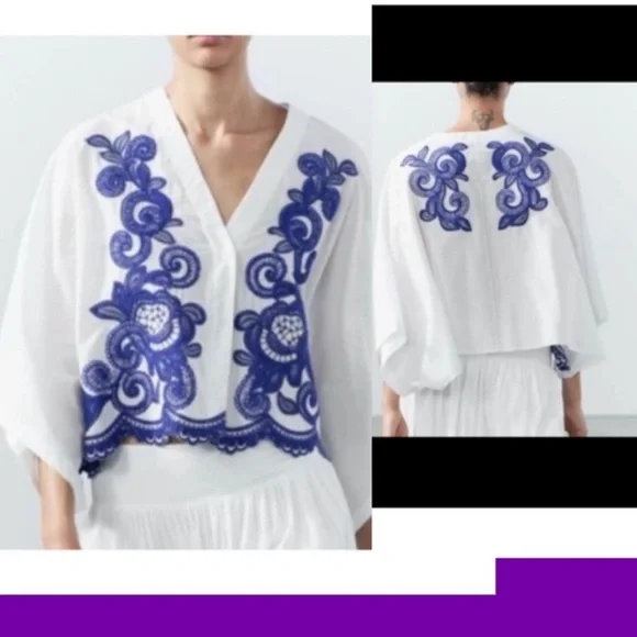 🆕 ZARA   CONTRAST
EMBROIDERED BLOUSE ZW COLLECTION
SIZE  MEDIUM - Picture 2 of 3